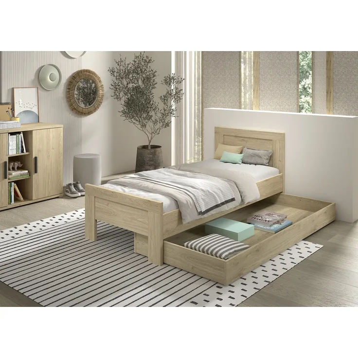 SAM Artikel-Set 2-tlg. best aus, Einzelbett, Bettschublade, Ausf. Eiche Melamin Dekor
