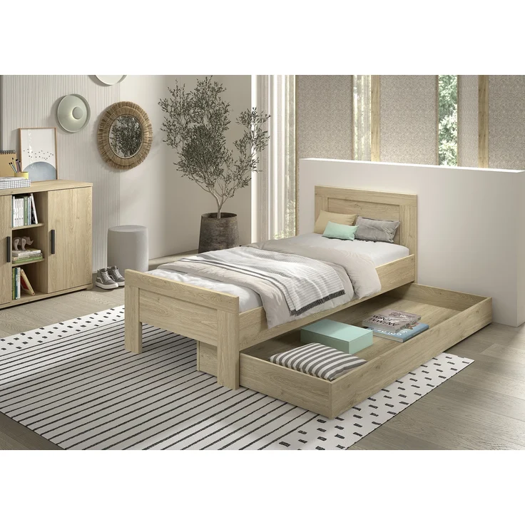 SAM Artikel-Set 2-tlg. best aus, Einzelbett, Bettschublade, Ausf. Eiche Melamin Dekor – Bild 1