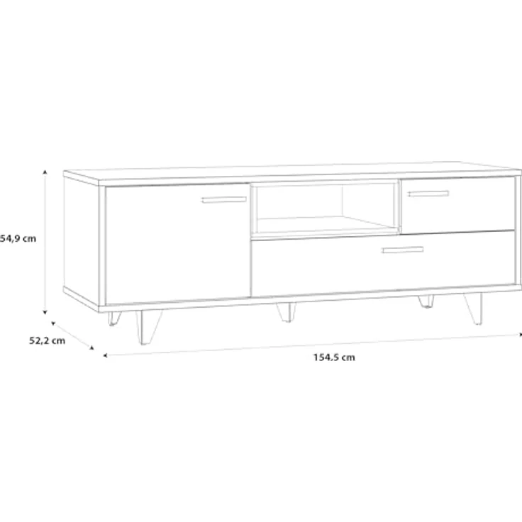 Forte Raven TV-Schrank 150 160, moderner Schrank mit 1 Tür, 2 Schubladen, Holzwerkstoff, Artisan Eiche Holzdekor/Betonoptik Dunkelgrau, 154,5 cm breit x 54,4 cm hoch x 52,2 cm tief – Bild 3