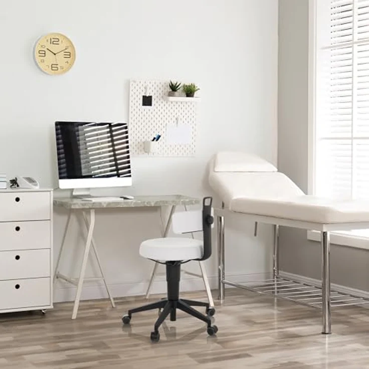 hjh OFFICE Balancestuhl höhenverstellbar TOP Work Flex PU beweglicher Arbeitshocker mit Rückenlehne, Kunstleder Weiß – Bild 3