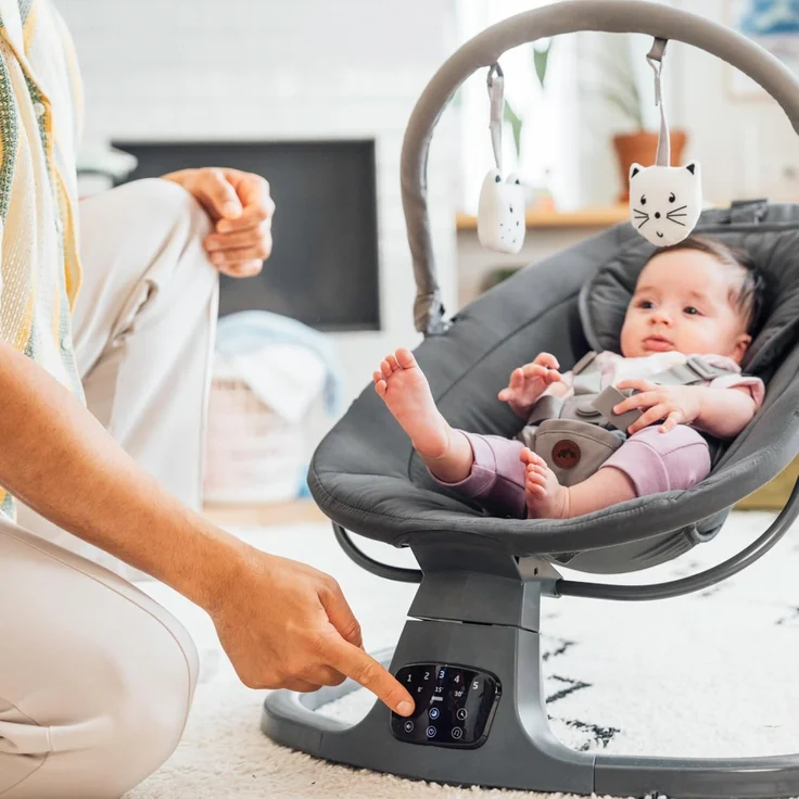 Bebeconfort Jolana, Babywippe elektrisch, 0–6 Mon (9 kg), automatische Bewegungserkennung, 12 beruhigende Lieder, 5 Naturgeräusche, verstellbare Rückenlehne, 2 Liegepositionen, Tinted Graphite – Bild 11