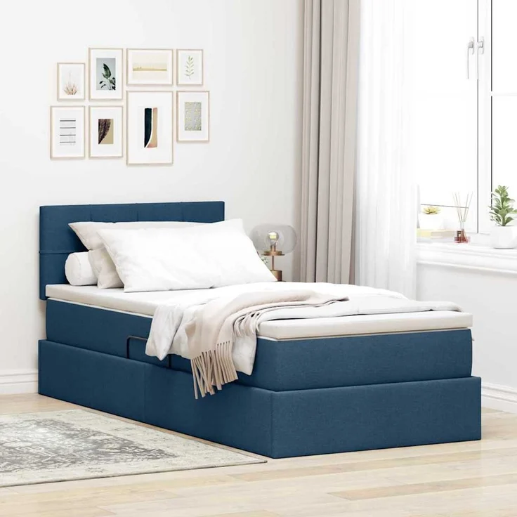 vidaXL LED-Speicherbett mit Matratze Blau 90 x 190 cm Stoff 3371117 – Bild 1