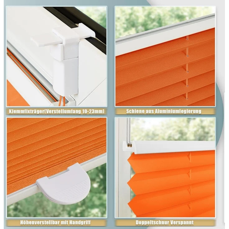 Plisseerollo ohne Bohren Klemmfix 50x120 cm(BxH) Orange Jalousie Sonnenschutz Easyfix Faltrollo Lichtdurchlässig Rollo für Fenster & Tür – Bild 4