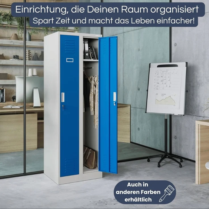 Umkleideschrank Spind WIEN - 2 Abteile, Etikettenhalter Lüftungsschlitze | Umkleidespind Metall Schließfachschrank Garderobenspind, 180x60x50cm Grau-Blau – Bild 3