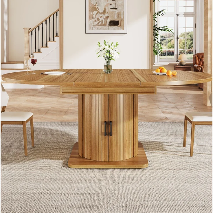 Esstisch 118-158x118x76 cm ausziehbar mit Stauraum und 4 Nutzungsmodi in Dunkelbraun – Bild 4