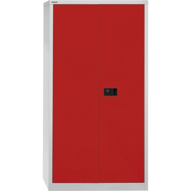 Bisley 'Universal' Flügeltürenschrank, Kardinalrot / Lichtgrau, 180,6 x 40 x 91,4 cm, 3 verzinkte Fachböden