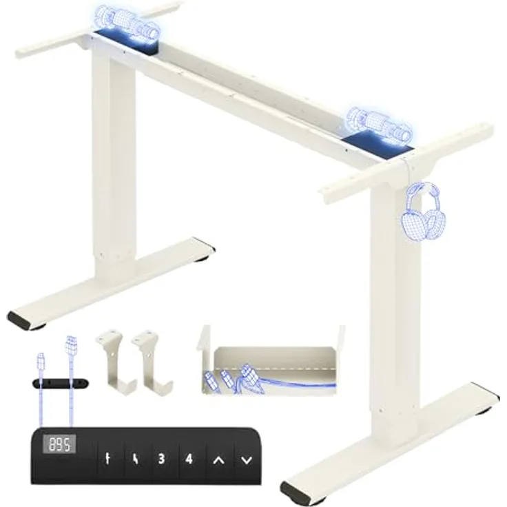 FLEXISPOT Höhenverstellbarer Schreibtisch Gestell, Elektrisch Tischbeine mit 2 Motoren & LED-Höhenanzeige & 4 Speicherfunktionen, inkl. 2 Haken & Kabelmanagement, Mousseweiß