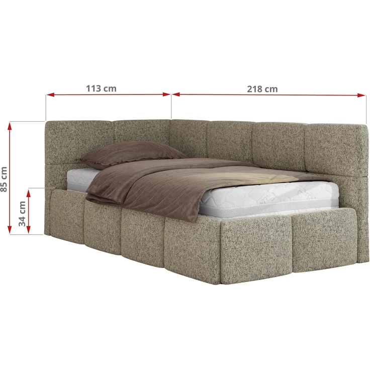 Jugendbett 90x200 ARVO Polsterbett mit Bettkasten, Stauraum & Gasdruckfeder, Modernes Design mit Kopfteil, Pocket Matratze - Dunkelbeige Strukture - VIRE LUX - Rechts Seite – Bild 3
