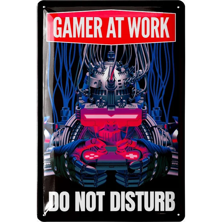 LANOLU Blechschild Gamer at work mit Controller - 20x30cm – Metall – Mehrfarbig – 20163 – Bild 1