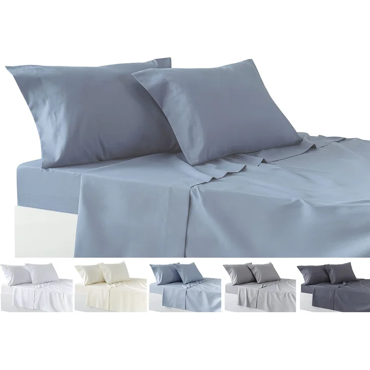 Todocama Bettwäsche-Set, 4-teilig, Spannbettlaken, Bettlaken, 2 Kissenbezüge, 50x80 cm, für Bett 150-150x190/200 cm, Graublau