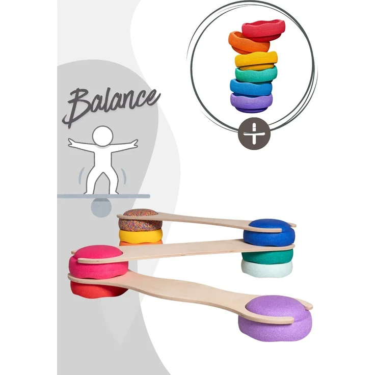 tiSsi® Balance Board Set inkl. Stapelstein 6er Set Rainbow Classic – Bild 2
