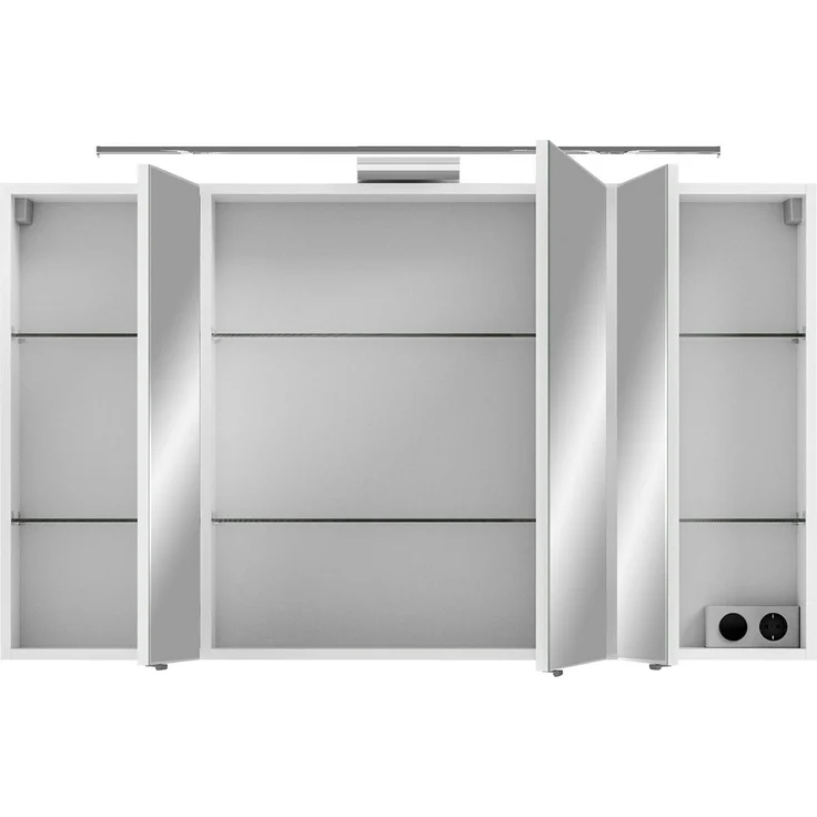 Saphir Spiegelschrank 6005 Sprint Badschrank, 3 Spiegeltüren, 6 Einlegeböden, 120 cm breit inkl. LED-Beleuchtung, Türdämpfer, Schalter-/Steckdosenkombination – Bild 2