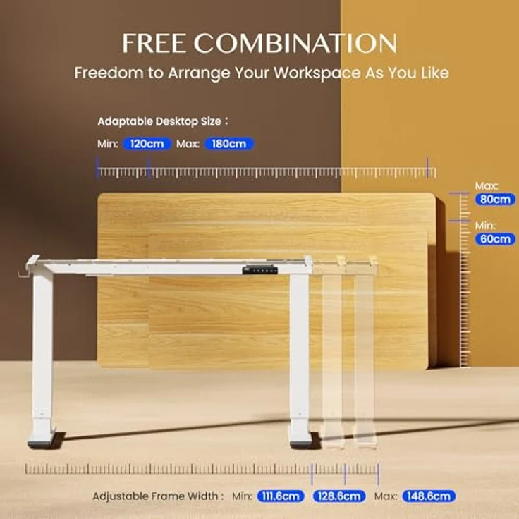 FLEXISPOT Höhenverstellbarer Schreibtisch Gestell, Elektrisch Tischbeine mit 2 Motoren & LED-Höhenanzeige & 4 Speicherfunktionen, inkl. 2 Haken & Kabelmanagement, Weiß – Bild 8