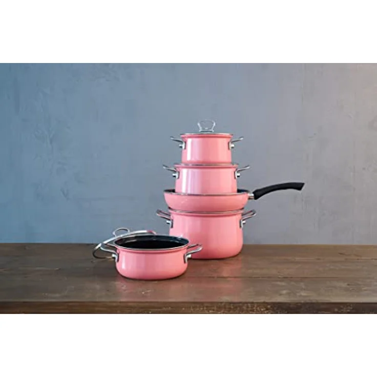 Riess-Kelomat Emaillepfanne ⌀28cm Pink, robuste Bratpfanne mit extra-starkem Stahl-Wärmespeicherboden für gleichmäßige Hitzeverteilung – Bild 3