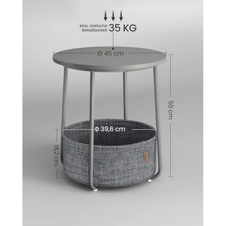 VASAGLE Beistelltisch rund, Kleiner Tisch, Couchtisch klein, Wohnzimmertisch, Korb aus Stoff, Stauraum für Wohnzimmer Schlafzimmer, Nachttisch modern, Taubengrau-schiefergrau LET223GD01 – Bild 2