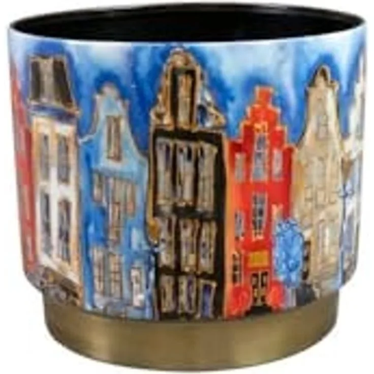Ter Steege Blumentopf „Blossom Blue“, Metall, blau-mehrfarbig, Durchmesser 14 cm, Höhe 13 cm