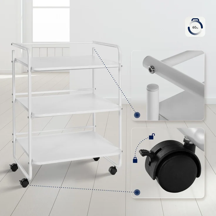 CLP Gerätewagen PL902 mit Rollen und drei Ablageflächen,weiß – Bild 4