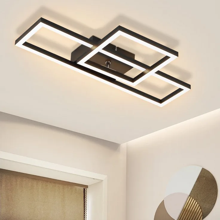 Nettlife LED Deckenleuchte Schwarz/Weiß Eckig Wohnzimmer 20W Modern Schlafzimmer Warmweiß, Schwenkbar, LED fest integriert, Deckenbeleuchtung für Flur Küche Büro Küchenlampe