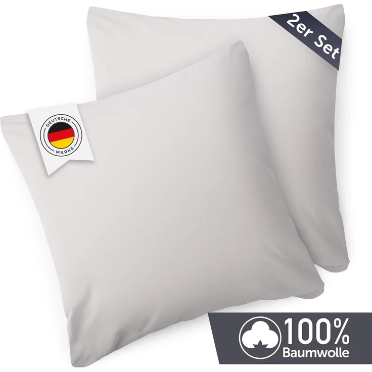 Blumtal Kissenbezug 60x60 cm (2er Set Kissenbezüge) - Hellgrau - 100% Baumwoll-Jersey, Oeko-Tex Zertifiziert, Kissenbezüge 60x60 - Jersey Kissenhülle für Deko-Kissen 60x60 mit Reißverschluss – Bild 2