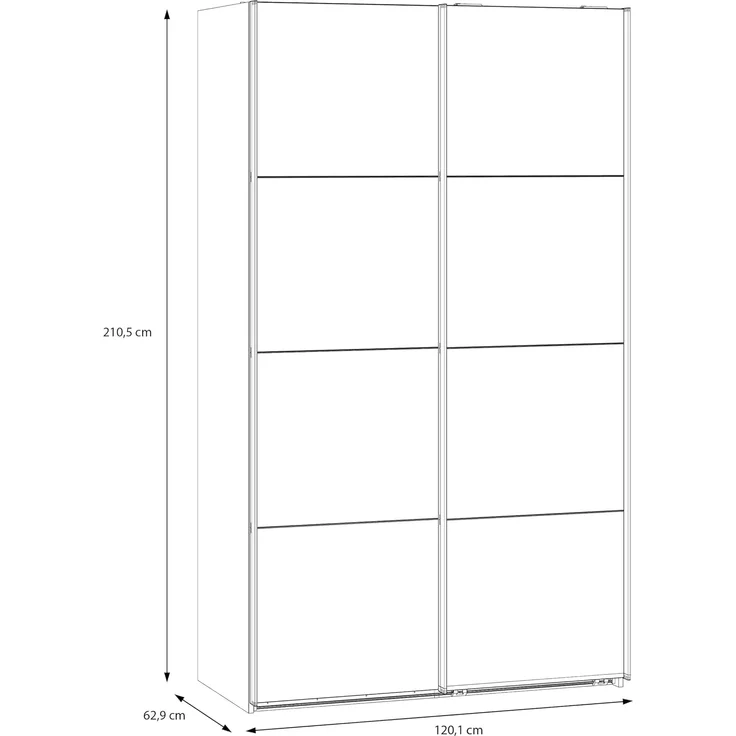 FORTE SOPHISTISPACE Kleiderschrank 120, Moderner Schrank mit 2 Schwebetüren, Holzwerkstoff, Weiß, 120,1 cm breit, 210,5 cm hoch, 62,9 cm tief – Bild 2
