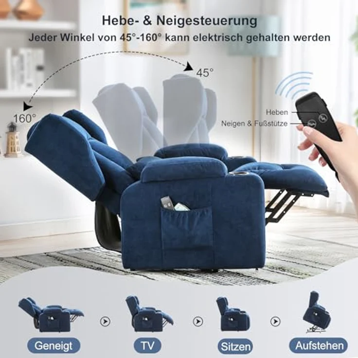 COMHOMA Massagesessel Relaxsessel Aufstehhilfe Massagesessel mit Stoffoberfläche, Massagefunktion, elektrisch verstellbar – Bild 8