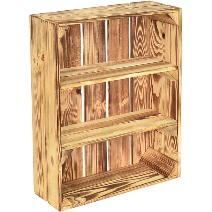 CHICCIE 2 Set Holzregal Schmalhanz - Hell Geflammt 2x Kurzes Regal