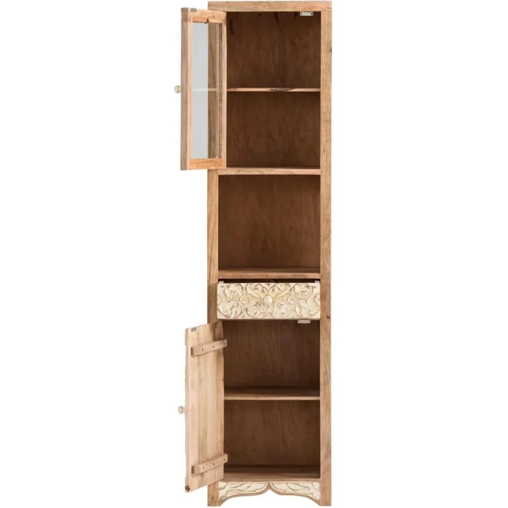 Hochschrank Delhi aus Mangoholz: Rustikales Design, Matt Lackiert, Wasserabweisend - 185x45x35cm, Braun – Bild 5