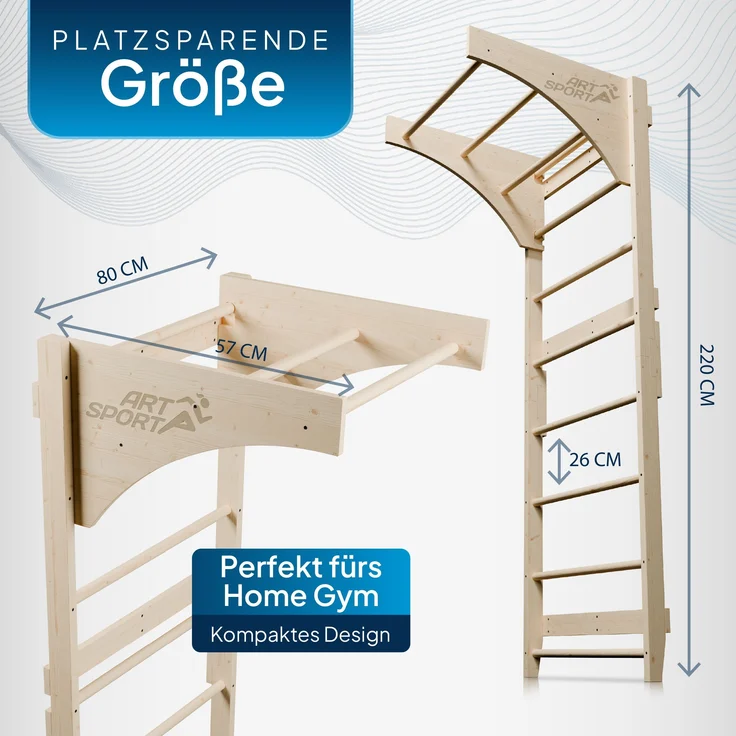 ArtSport Sprossenwand für Erwachsene - Indoor Klettergerüst aus Holz - Klimmzugstange & Krafttraining - Befestigung an Wand - Kletterwand - Natur – Bild 6