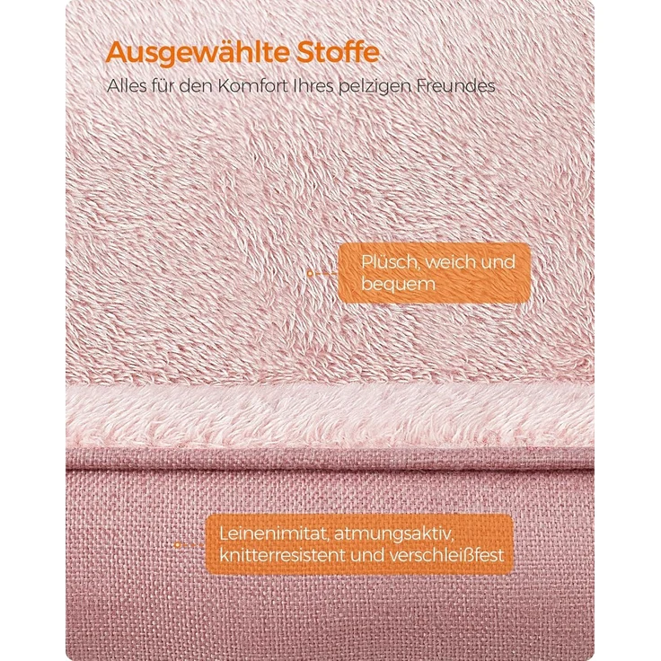 Feandrea Hundebett, in Leinenoptik, erhöhte Ränder, rutschfeste Unterseite, Bezug abnehmbar waschbar, M, für kleine Hunde, pastellrosa, 70 x 55 x 21 cm – Bild 5