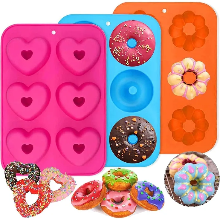 Silikon Donutformen Backblech Antihaft Hitzebeständig Kuchen Muffins 3 Stück