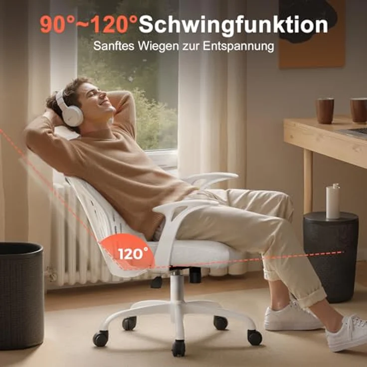 COMHOMA Ergonomischer Bürostuhl Schreibtischstuhl Gamingstuhl, mit Armlehnen, atmungsaktives Mesh, V-förmige Rückenlehne, verstellbar, Wippfunktion, Hochdichter Schaumstoffsitz, leise Rollen, grau – Bild 4