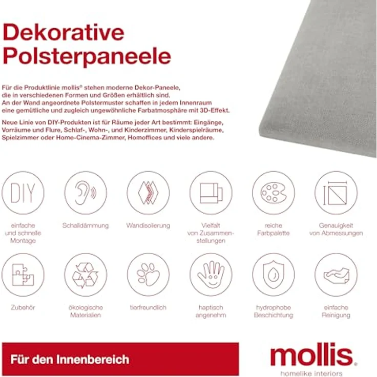mollis Kopfteil Rechteckig Wandpolster Wandkissen Bettkopf Akustikpaneel, (1 St), FSC-Zertifiziert CU-COC-827249, FSC® C114919 – Bild 8