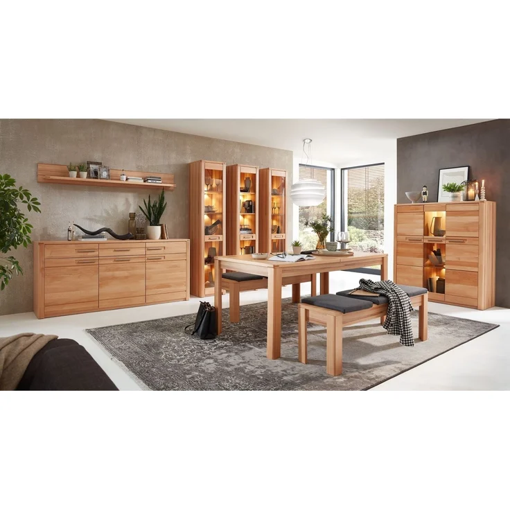 Highboard >Nature One< 3 Türen, mit LED, FSC, Kernbuche teilmassiv - 127x137x40cm (B/H/T) – Bild 6