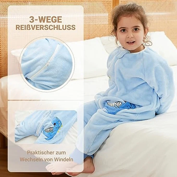 XQ&XG Baby Schlafsack mit Füßen 2.0 Tog,Babyschlafsack mit langen Ärmeln,Schlafsack Kinder mit Beinen für mädchen und Junge,Dinosaurier,90 – Bild 5