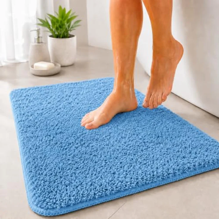 Floordirekt Badematte Sky - Hochflor Badezimmerteppich, rutschhemmend & schnell trocknend, geeignet für Fußbodenheizung, eckig & rund (70 x 120 cm, Hellblau) – Bild 1