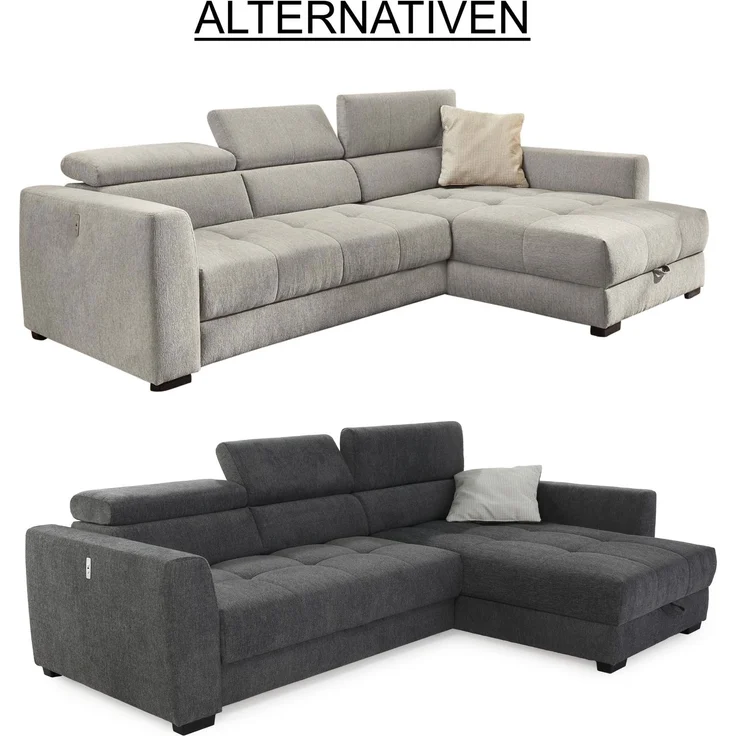 Ecksofa elektrisch ausfahrbar verstellbar Couch Kopflehne Bettkasten Dunkelgrau – Bild 10
