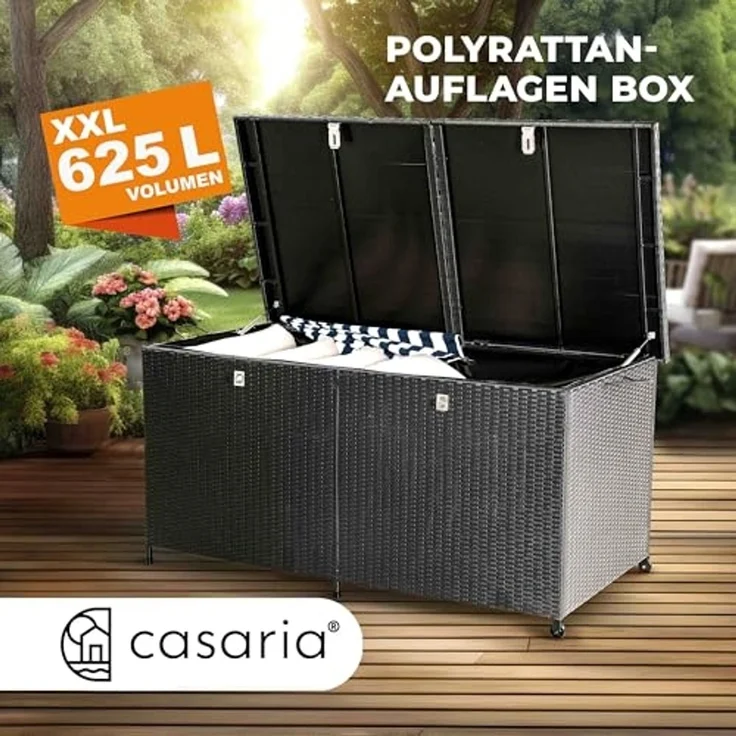 Casaria Auflagenbox (1 St), XXL Polyrattan Wetterfest 625L UV-beständig Rollen Wintergarten – Bild 2
