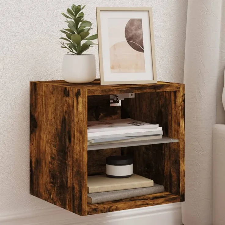 TV-Wandschrank, Fernsehschrank mit LED-Leuchten Räuchereiche 30x28,5x30 cm