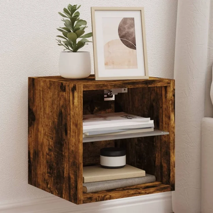 TV-Wandschrank, Fernsehschrank mit LED-Leuchten Räuchereiche 30x28,5x30 cm – Bild 1