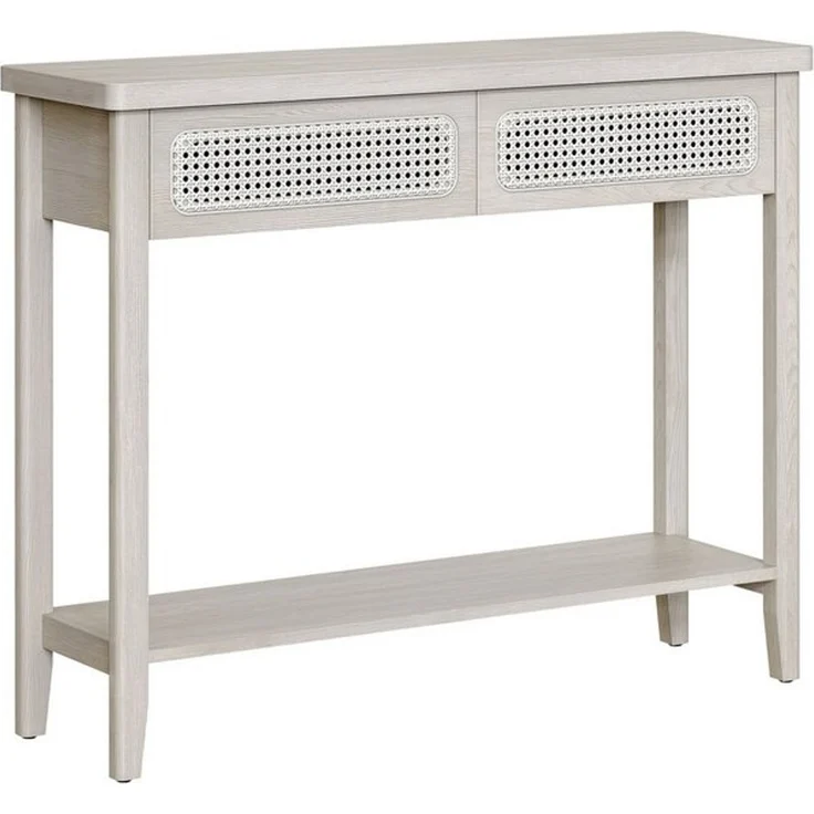 Vasagle Konsolentisch, Flurtisch, Flur Möbel, schmaler Sofatisch für Wohnzimmer, mit 2 Schubladen, offene Ablage, abgerundete Ecken, Boho-Stil, haferflockenbeige LNTDE016K66 – Bild 4