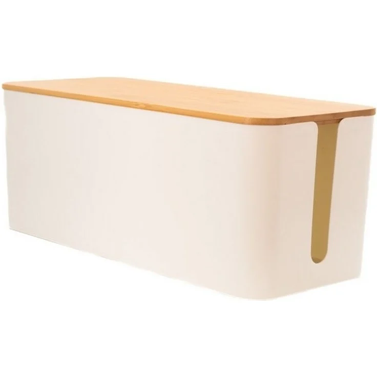 Intirilife Kabelbox, Kabelbox mit Bambusdeckel in Weiß Kabelmanagement Box – Bild 4
