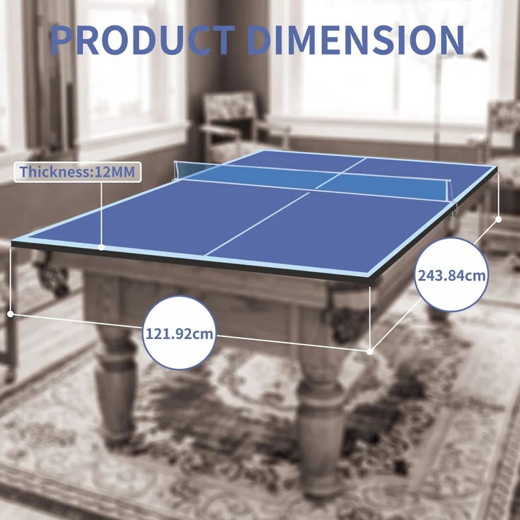 LVHOM Tischtennisplatte Auflage 243x121cm, Klappbarer Tischtennis Aufsatz ohne Untergestell, 12mm MDF Platte, Blau – Bild 2