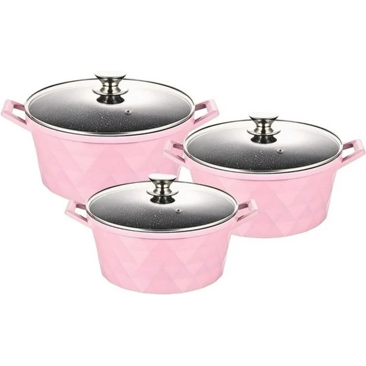 Kochtopf Kasserolle Topf Set 6-tlg pink Glasdeckel Cheffinger CF-DIAC03 – Bild 4