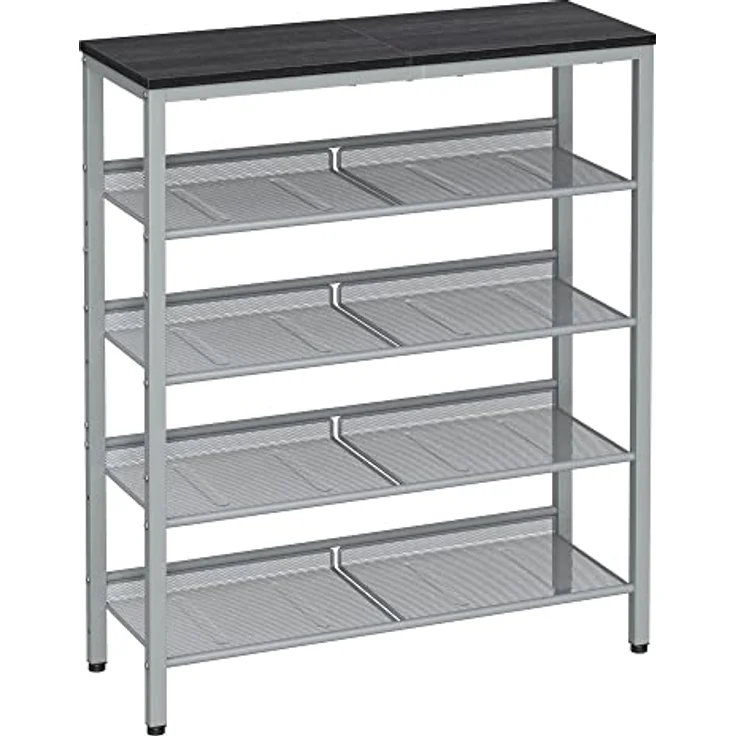 VASAGLE Schuhregal, Schuhablage, 5 Ebenen, große Oberfläche, verstellbare Gitterablagen, platzsparend für Eingangsbereich Flur, Metall, Industrie-Stil, anthrazitgrau-metallisches Silber LBS038E22 – Bild 2