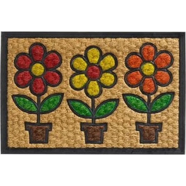 matches21 HOME & HOBBY Fußmatte Kokosmatte bunte Blumentöpfe als aussen Sauberlaufmatte, rechteckig, Höhe: 10 mm, Rutschfeste Kokos-Türmatte als Outdoor Schmutzfangmatte 40x60 cm – Bild 4