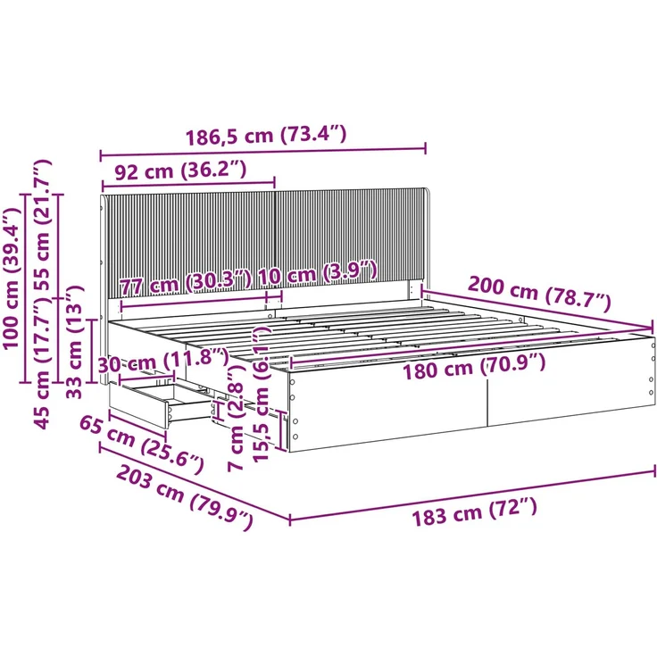 vidaXL Bettgestell mit Stauraum und Kopfteil Schwarz 180 x 200 cm 3413924 – Bild 11