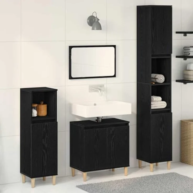vidaXL Badezimmermöbel-Set Wandmontiert 3 pcs Schwarz Eichen-Optik 3333088 – Bild 3