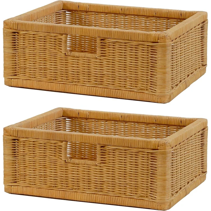 Krines Home Regalkorb 2er Set Regalkorb Aufbewahrungskorb Korb geflochten Rattan Korbset (2-teiliges Set), ca. 43 x 32 x 17,5 cm Aufbewahrung Regal Schrankkorb – Bild 1