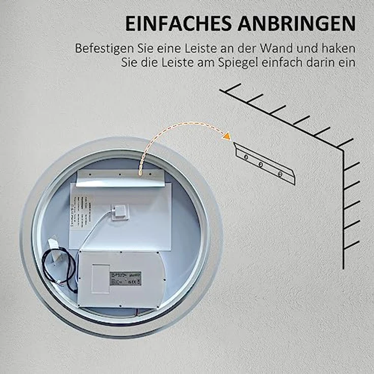 Kleankin Spiegel Badezimmerspiegel, Badspiegel mit LED Beleuchtung (60 cm Leuchtspiegel mit Touch-Funktion, 1-St, Memory-Funktion), Wandspiegel mit Alurahmen – Bild 10