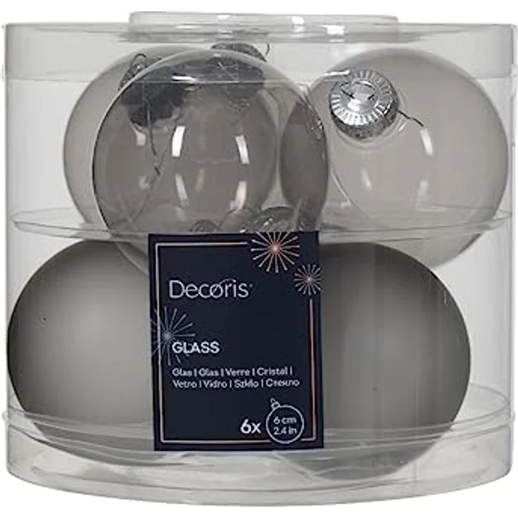 Decoris Weihnachtskugeln aus Glas Ø 6 cm marmorgrau 6 Stück – Bild 1